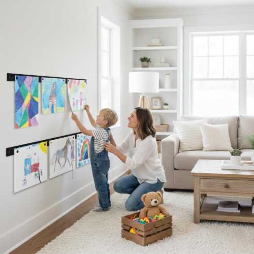 Magnetic Kids Art Display Bar, Metal Wall Decor