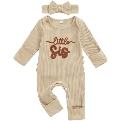 allshope Infant Baby Girl Fall Outfit Sweatshirt Romper Little Sister Lil Sis Long Sleeve Jumpsuit Newborn Clothes