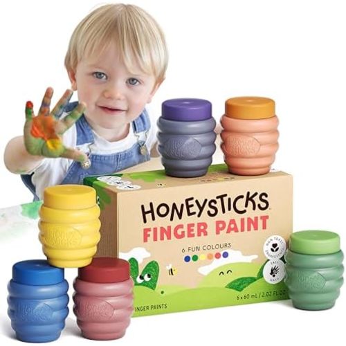Honeysticks Non Toxic Finger Paint (6 Bright Colors) - Washable from Skin