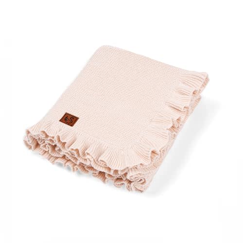Ruffle Knit Blanket for Baby - 100% Luxury Soft Cotton Knit Warm Cozy Cuddle Stroller Crib Blanket for Newborns, Infants, & Toddlers (Beige)