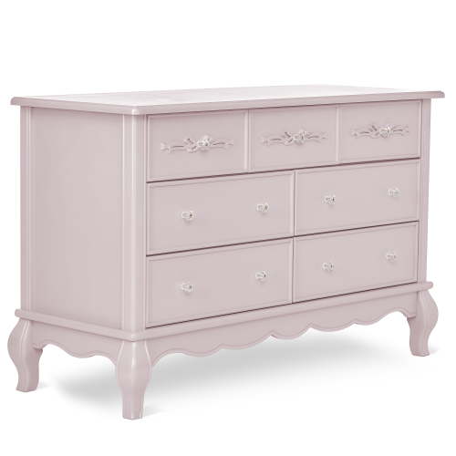 Evolur Aurora 7-Drawer Double Dresser in Pink Pearl, Spacious Drawers