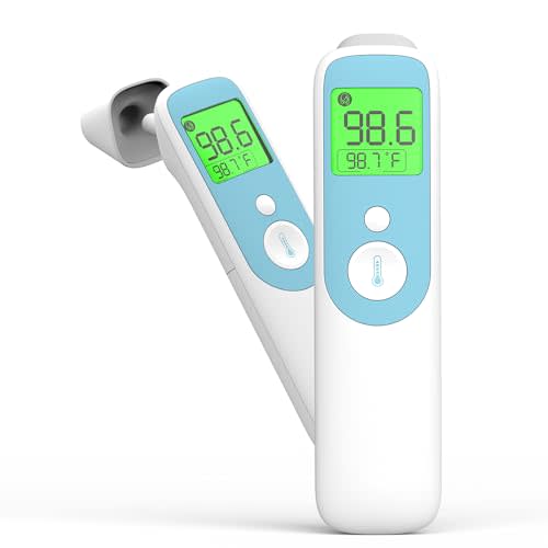 20C Ear and Forehead Thermometer for Baby&Adults Digital Infrared Thermometer with 1s Reading Easy Operation 4-Color Backlight Data Storage Fever Alarm Magnetic Cap for Body Surface & Room Use