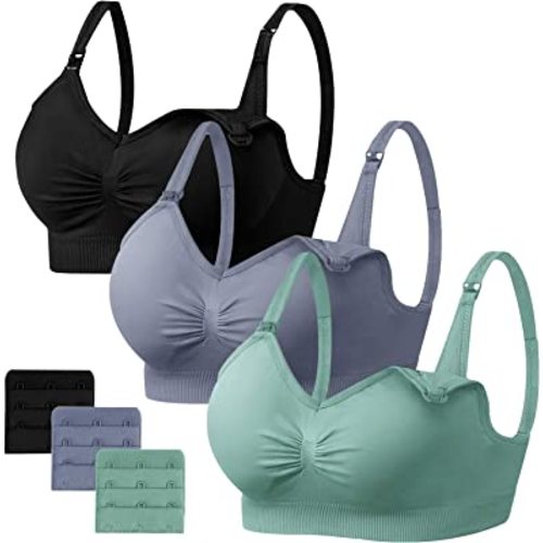 Angelhood Womens Seamless Sleep Nursing Bra,Breastfeeding Maternity Bra with Remove Bra Pads Extenders Pack of 3