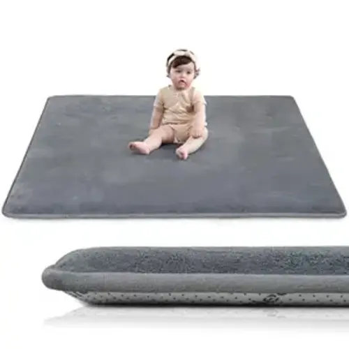 Baby Play Mat for Floor,1.3" Thick Elasti-Foam 50"×50" Playpen Mat for Tummy Time,Water Repellent Soft Coral Velvet for Toddler,Infant,Kids,Non-Slip Backing Safe for Crawling(Dark Grey)