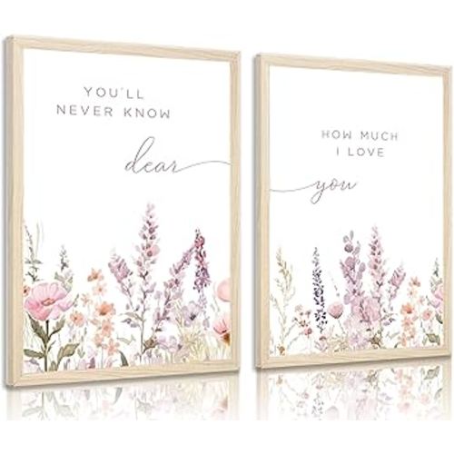 KADEYEE 2 Pcs Wildflower Nursery Wall Art Boho Flower Botanical Sentence Wall Decor Paintings Baby Girl Nurseries Pictures Posters Prints for Nursery Baby Room Bedroom Living Room Home Decoration