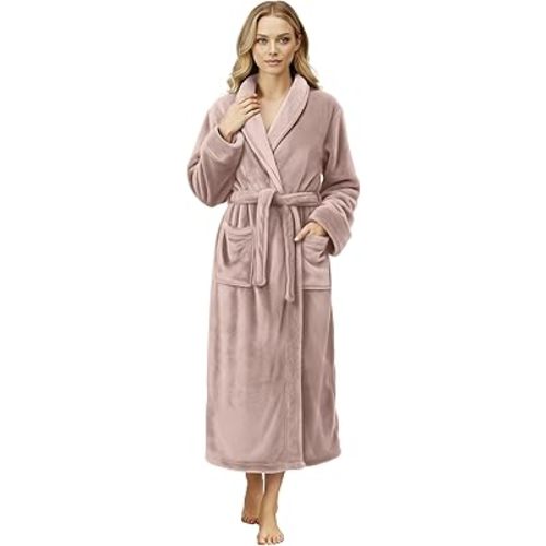 NY Threads Women's Fleece Shawl Collar Bathrobe Plush Long Spa Robe, Medium