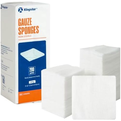 Kingstar 200 Count 3x3 Inch Gauze Sponges 8-Ply