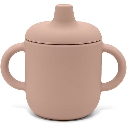 nouka Non-Spill Sippy Cup | 100% Food-Grade Silicone | Easy Grip Double Handles | Non-Slip & Soft | Dishwasher Friendly | Soft Blush | Size 6 Oz