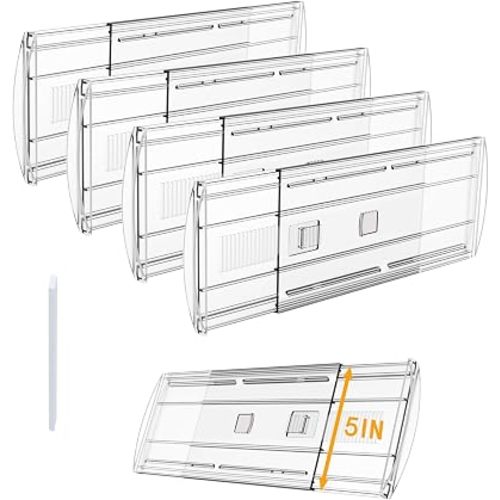 4 Pack 5" High Clear Adjustable Drawer Dividers, Expandable 13-21"