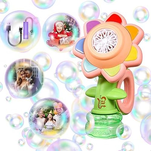 Sunflower Bubble Machine for Kids Automatic Flower Bubble Toy with Colorful Lighting for Toddlers 3 and up Bubble Maker Blower for Kids 4-8 Handheld 20000+ Bubble Machine Outdoor Toy Pink