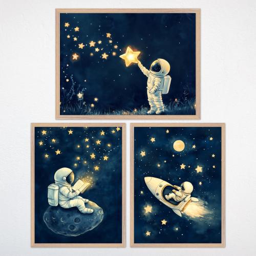 Astronaut Nursery Art Set: Space & Stars Decor, Boy or Gender Neutral