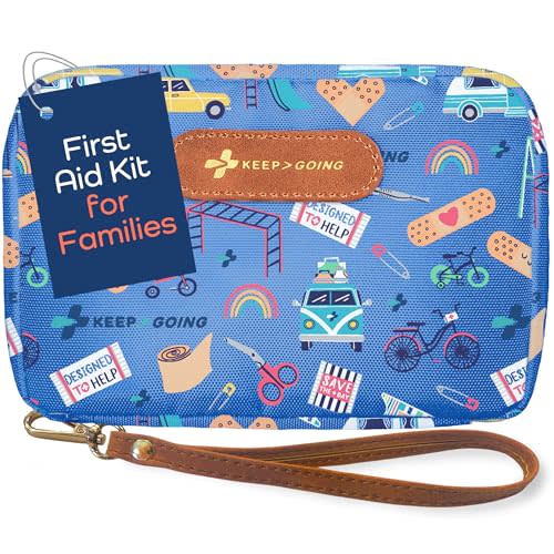 KeepGoing Travel First Aid Kit for Kids – 130 Pc. for Car, Home, Purse, Diaper Bag & Backpack with Latex-Free Bandages - Mini First Aid Kit Travel Size TSA-Approved