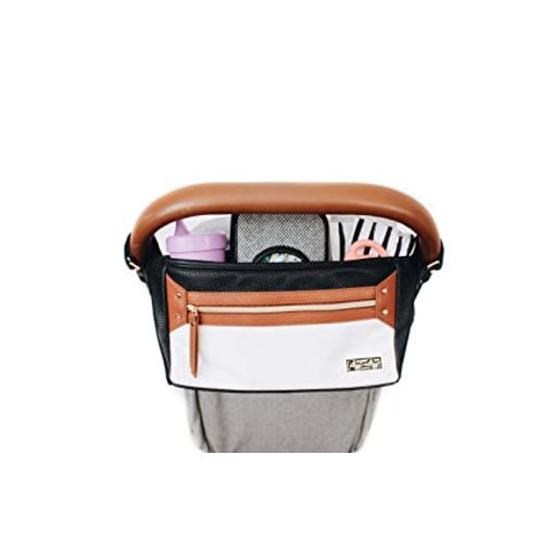 Itzy Ritzy Adjustable Stroller Caddy and Organizer Bag Featuring Front Zippered Pocket, 2 Built-In Interior Pockets & Adjustable Straps to Fit Nearly Any Stroller (Coffee and Cream)