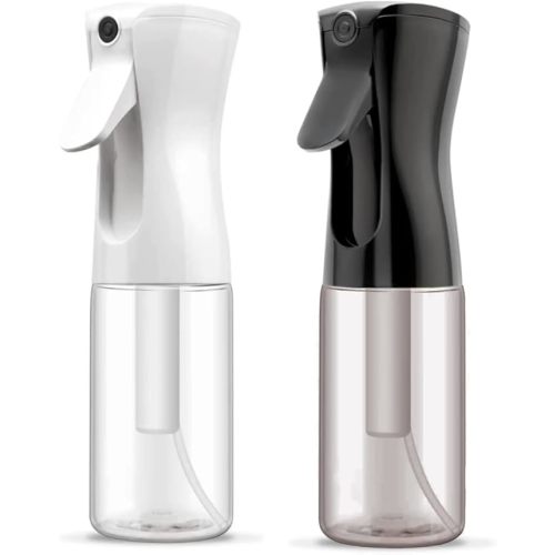 Continuous Spray Bottle for Hair, Plastic Gentle Mister (2 Pack, 6.8 Oz) | Long-Lasting Misting, Ultra-Fine Mist for Hairstyling, Cleaning Solutions, Planting, Pets, Barbers, Salons, Essential Oils