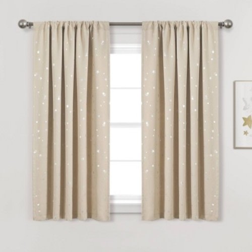 Set of 2 52"x63" Kids' Star Blackout Window Curtain Panels Neutral - Lush Décor: Beige, Noise Reduction, Microfiber, Indoor Use