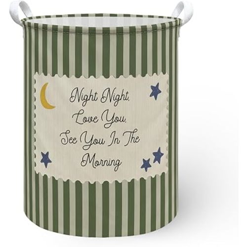 Vintage Boys Girls Nursery Laundry Hamper Basket, Toddler Decor Dirty Clothes Hamper, Moon and Stars Gender Whimsical Nursery Decor Collapsible Laundry Bin Organizer Storage Basket, 13.8x17.8in