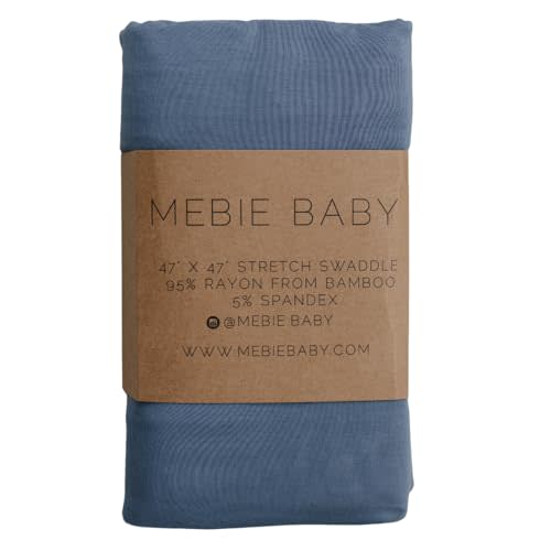 Mebie Baby Dusty Blue Stretch Swaddle Blanket, Modern and Neutral Baby Blanket for Newborns (0-3 Months), Comfy Wrap, Baby Essentials & Gifts (47" x 47")
