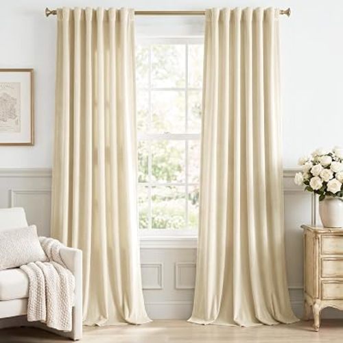 StangH Beige Velvet Drapes Back Tab Privacy for Bedroom, W52 x L84, 2 Pcs