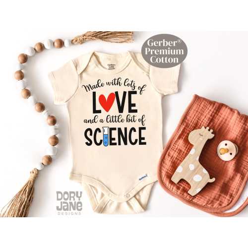 IVF Baby ONESIES® Brand Bodysuit Made with Love and Science Baby Bodysuit Premium Cotton Cute In Vitro Fertilization Baby Outfit Reveal