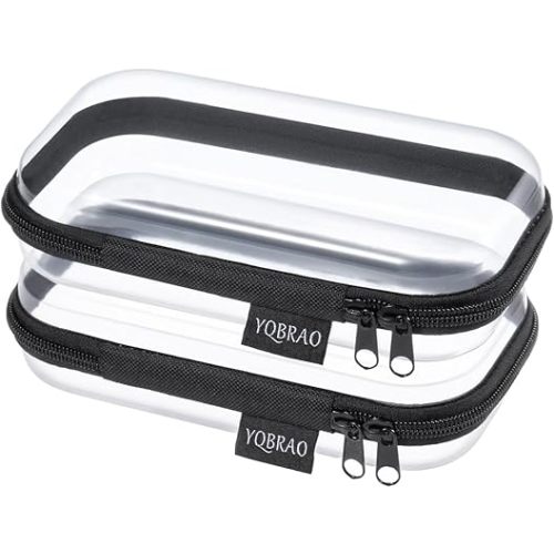 YQBRAO 2PCS Zippered Hard Pouch Double,Portable Waterproof Cosmetic Bag with Zipper,DIY Storage Organizer Bins,Hard Plastic Case,Clear Zipper Bags for Organizing,Pencil Case