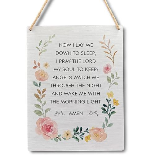Lords Prayer Wall Art - Lords Prayer Wooden Signs with Hanging 10x8 Inches, Baby Girl Nursery Decor, Baptism Decorations for Girls, Baptism Gifts for Baby Girl