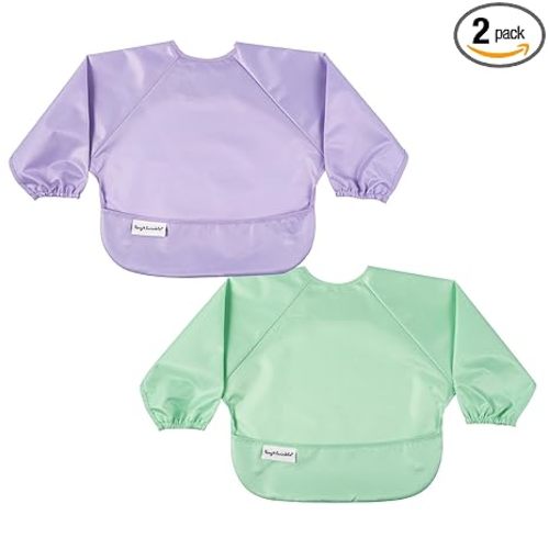 Tiny Twinkle Long Sleeve Bib for Babies & Toddlers | 2-Pack Waterproof Smock Bib for Eating | Machine Washable & Mess-Proof Feeding Essentials | Newborn Shower Gift (Mermaid,6–24M)