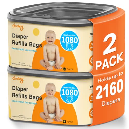 Jumbo Square Diaper Bags Fits Diaper Genie Classic,Compact,Select | Diaper Pail Refill Bags Holds up to 1080 Newborn-Sized Diapers, Odor Control & Durable Disposal Refill, Plant Scented 2 Pack