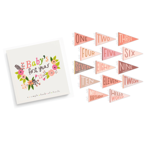 Little Artist Memory Baby Book and Blushing Meadow Petit Milestone Pennant Set Default Title