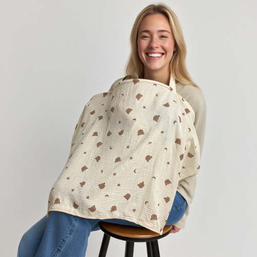 ICOPUCA Muslin nursing cover breastfeeding cover multifunctional cover blanket breathable and soft Cute bear