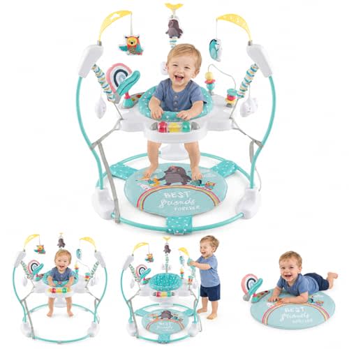 HONEY JOY Baby Bouncer Activity Center, Infant Jumper and Table w/ 360° Rotary Seat, 3 Adjustable Heights, Mat, Music, Lights, Sounds & Developmental Toys, Activity Center for Babies 6+ Months, Blue