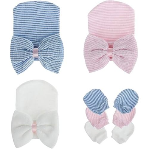Zando Big Bow Baby Hats Newborn Hospital Hat Lightweight Cotton Infant Beanie Nursery Knot Headband Photo Accessories Gift