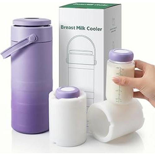Portable Breast Milk Cooler, 24 Hours 360°Cooling Breastmilk Cooler Bottle for Outdoor & Work, 19oz Larger Capacity Travel Breastmilk Chiller with 2 Storage Bottles,Gift for New Moms