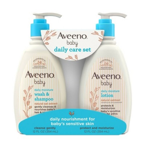 Aveeno Baby Daily Care Gift Set Includes Daily Moisturizing Body Lotion & 2-in-1 Baby Bath Wash & Shampoo - 2 ct