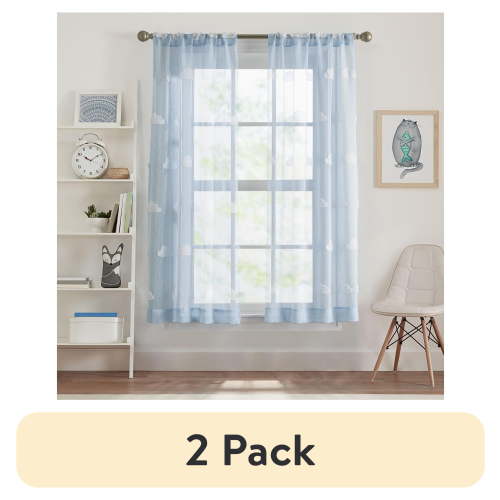 (2 pack) Your Zone Clipped Cloud Sheer Curtain Panel, Blue Ash, 38"W x 63"L