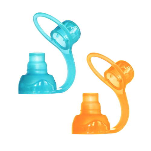 ChooMee SoftSip Silicone Baby Squeeze Refillable Weaning Feeding Food Pouch Toppers, Orange/Aqua