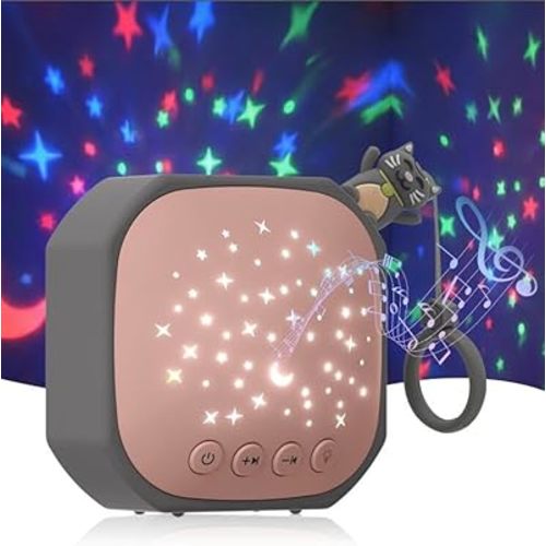 Portable White Noise Sound Machine with Star Projector | Sound Therapy Calm Music Machine Baby Sleep Soother with Hook for Home, Car Travel, Nursery, Infant, Kids Gifts (Lucky Cat)