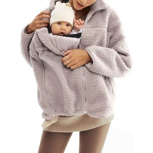 Women Fleece Zip Up 2 in 1 Baby Wearing Jacket Maternity Winter Coat Thicken Kangaroo Sweatshirt