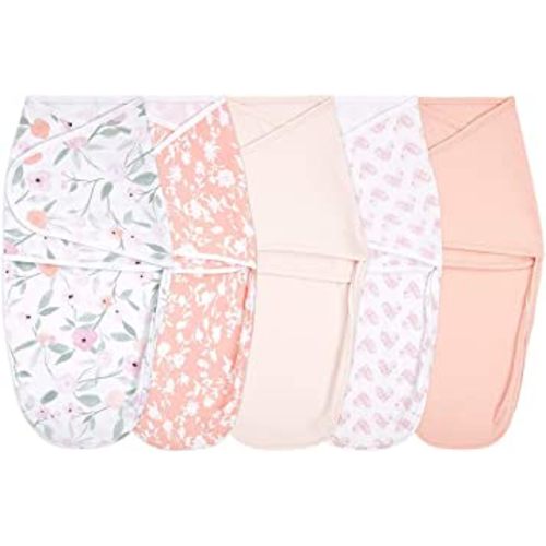 aden + anais, Cotton Knit Baby Wrap, Newborn Wearable Swaddle Blanket, 5 Pack, Feminine Florals, 0-3 Months