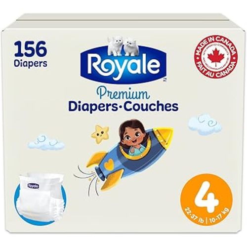 Royale Premium Diapers, Size 4 (22-37 lb), 156 Count, Disposable Baby Diapers (Packaging may vary)