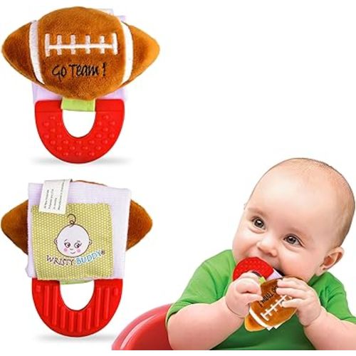 Teething Ring for Babies 0-6 8 10 12 Months | Cute Soft Football Teething Toys & Gloves | Baby Teething Relief Toy Pack | Infant Chew Toys for 3-6 Months, 1 2 3 Years