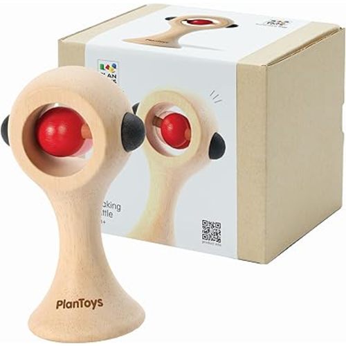 PlanToys® Wooden Baby Rattle | Montessori Inspired Infant Rattle for Sensory Play, Visual Development & Motor Skills | Eco Friendly Grasp & Shake Toy for Newborns