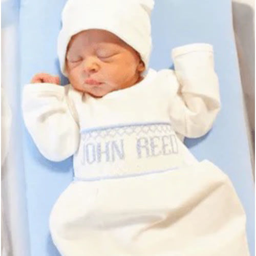 Blue Baby Snuggles - Custom Smocked Pima Gown and Hat