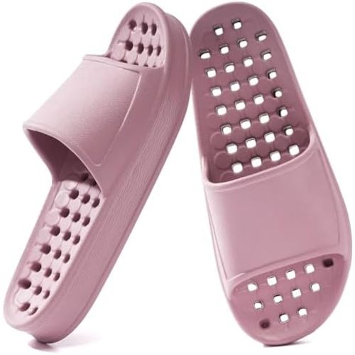 Shower Shoes for Women and Men with Drain Holes Massage Slide Sandals Soft Cushioned Anti-Slip Pool Slides Comfort Thick Soled Gym Shower Shoes Quick Drying Bathroom Spa Slippers