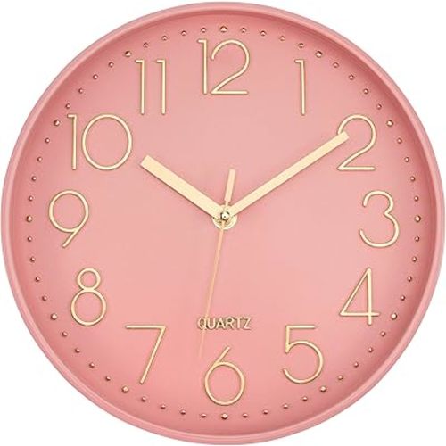 Lumuasky Pink Wall Clock Modern Battery Operated Analog Small Cute Silent Non-Ticking Decorative Clock for School Office Classroom Bedroom Kitchen Living Room Nursery Decor (10 inch)