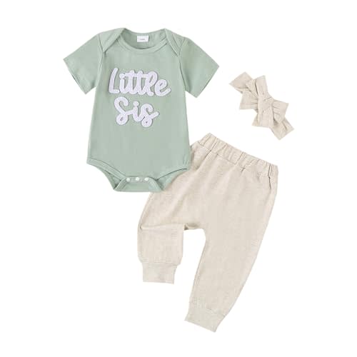 Ayalinggo Newborn Baby Girl Clothes Little Sister Romper Lil Sis Short Sleeve Tshirt Pants Headband Summer Infant Clothes
