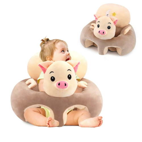 RoamReady Baby Support Sofa, Sitting Chair Safe Sit Up Back Head Protect Seat Learn to Sit Chair for Toddlers 3-24 Month Floor Plush Lounger (Pig)