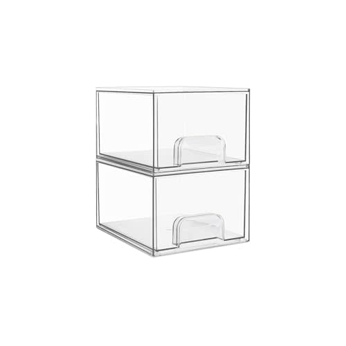 Vtopmart 2 Pack Small Clear Stackable Storage Drawers for Desk, Countertop | Hair accessories, Bathroom Makeup Accessorie Organizer, Plastic Bins For Desk, Vanity, Cabinet, Countertop Organization