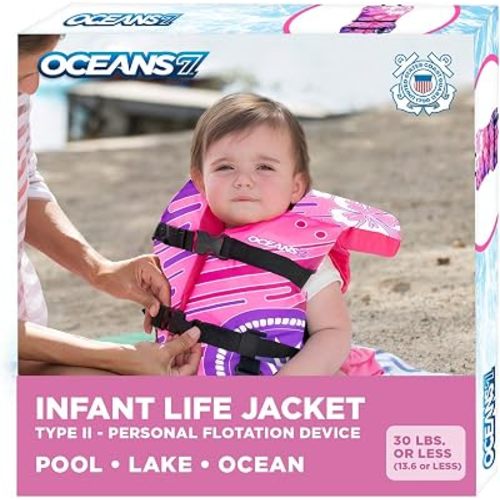 Aqua Oceans 7 Life Jacket for Kids - US Coast Guard Approved Life Vest for Infant, Child & Youth Boys and Girls, Open-Side PFD for Boating, Swimming & Water Sports