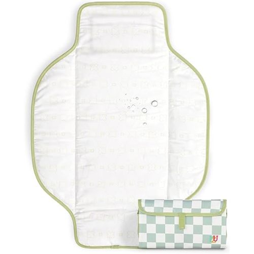 PZU Portable Diaper Changing Pad - Waterproof Travel Changing Mat with Built-in Pillow, Gifts for Baby Shower, Newborn Girls & Boys(Sage Checkers)