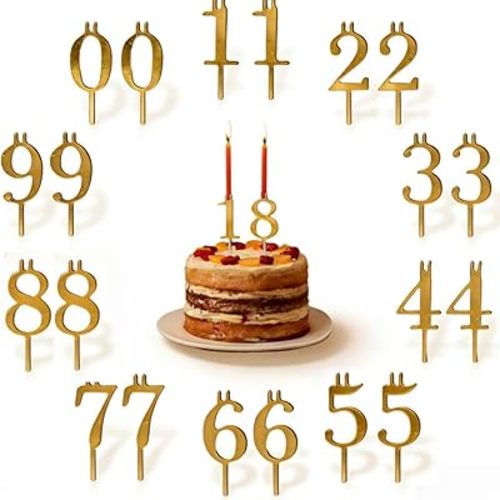 Reusable Number Birthday Candle Holder Set, 0-9 Stainless Steel Silver Cake Topper Decorations, Adjustable Stable Candle Stand, Party Baking Accessories for Family Events Home Celebrations (Golden)